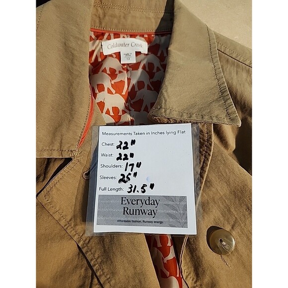 Coldwater Creek Coat – Tan Safari Field Jacket Trench Style Size 12 Large - Picture 8 of 10